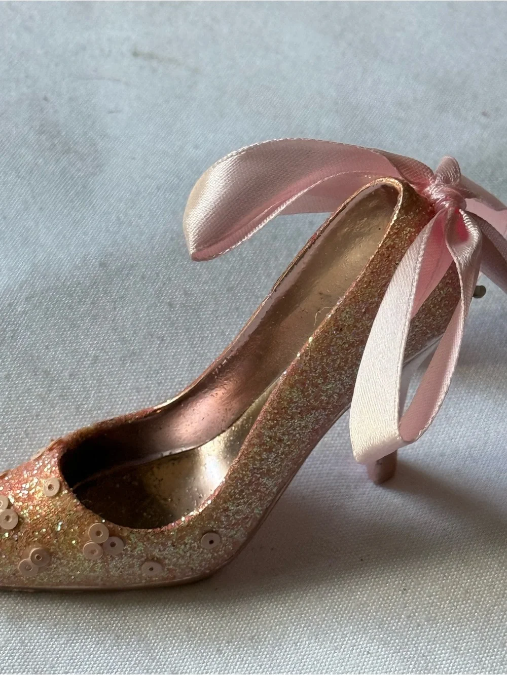 Beautiful Little Fancy Shoe Ornament with Pink Bow and Sequins